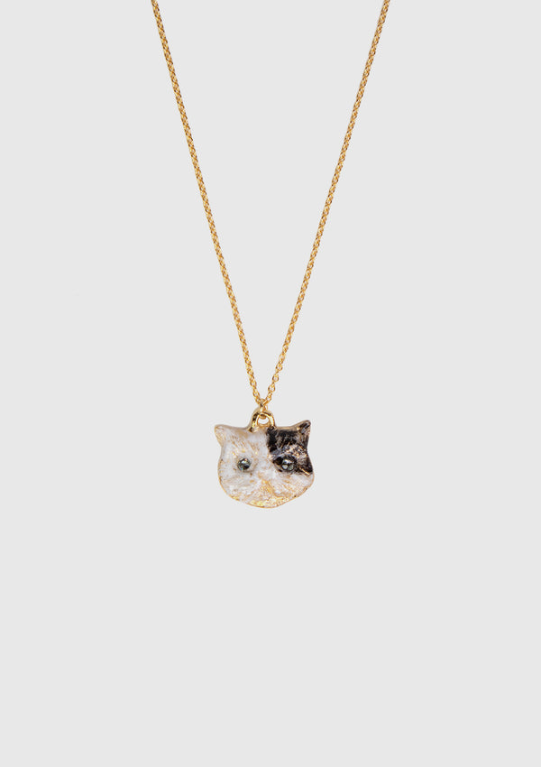 Resin Cat Pendant Necklace in White Multi