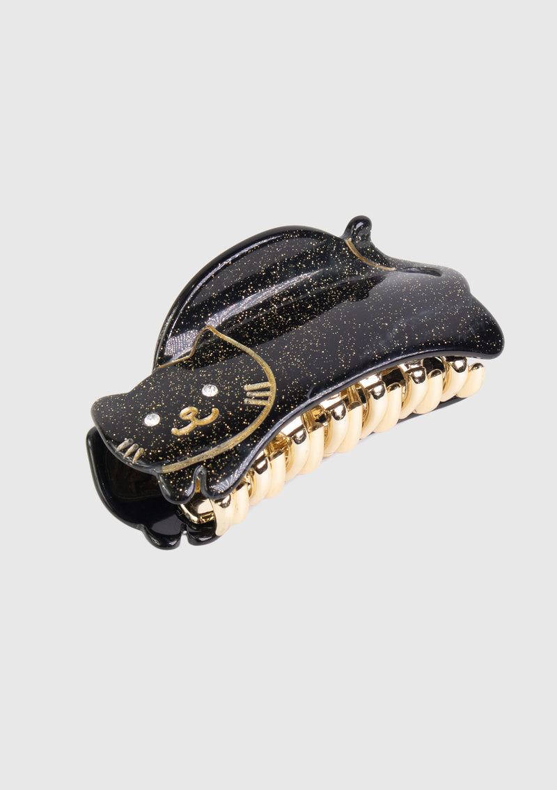 Cat Motif Marbled Hair Claw in Black