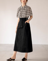 Shirt with Capelet Sleeves in Black Check