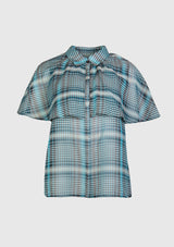 Shirt with Capelet Sleeves in Green Check