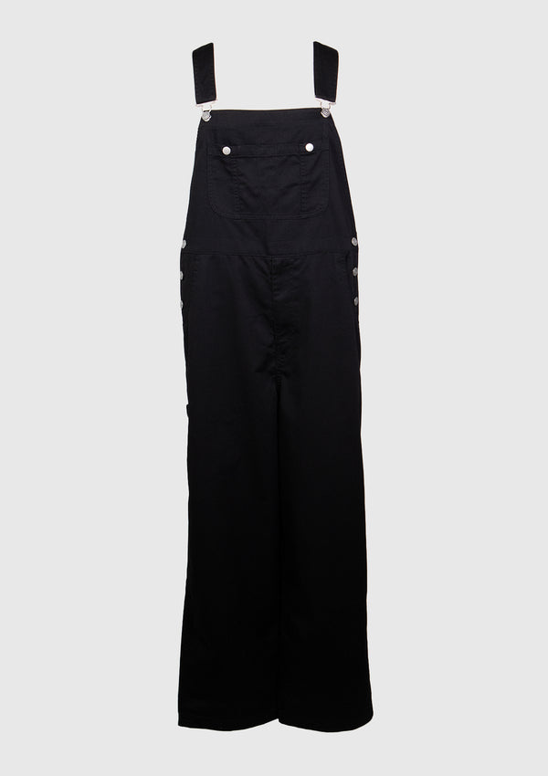 Pocket Front Chino Dungarees with Button Accent in Black