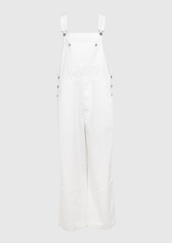 Pocket Front Chino Dungarees with Button Accent in White