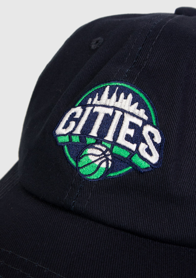CITIES 6-Panel Embroidered Logo Cap in Black