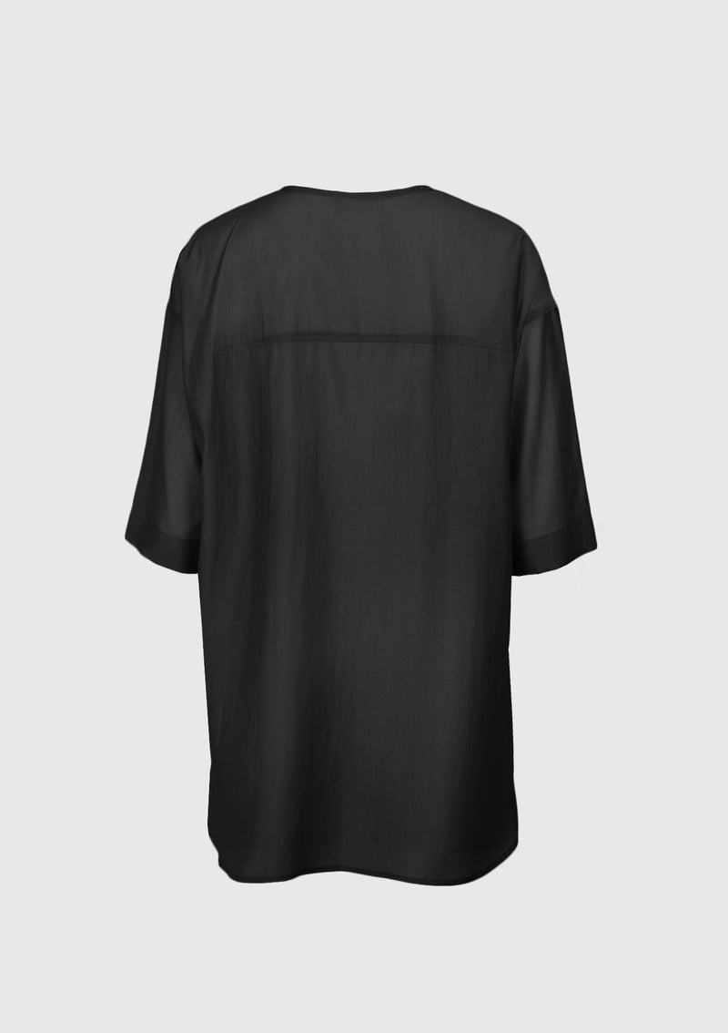 Collarless Concealed Placket Shirt in Black