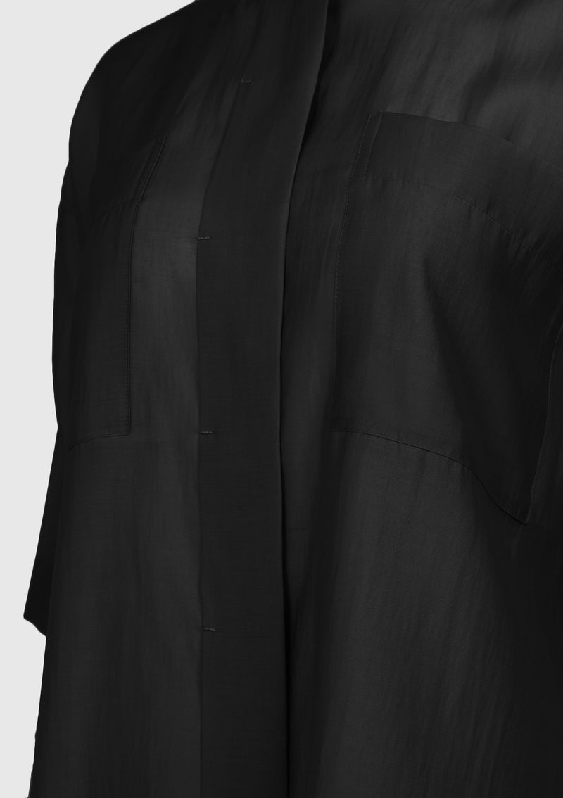 Collarless Concealed Placket Shirt in Black