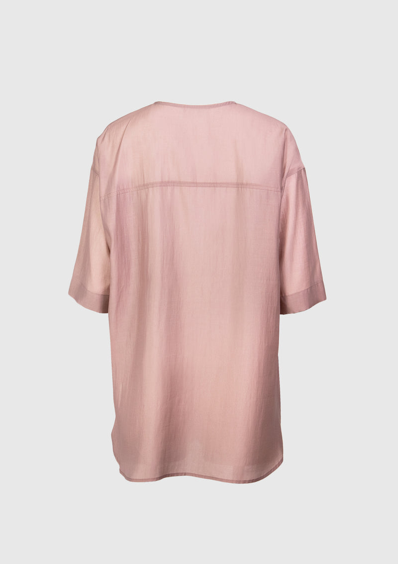 Collarless Concealed Placket Shirt in Pink