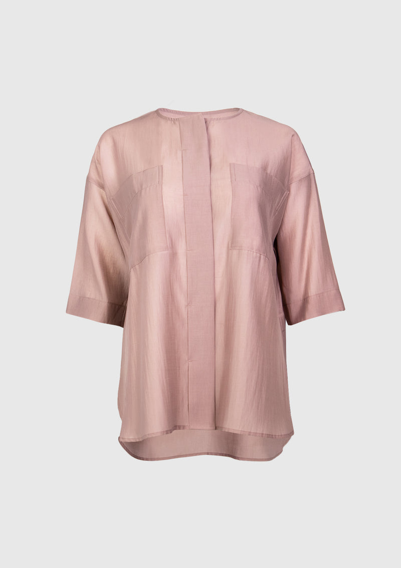 Collarless Concealed Placket Shirt in Pink