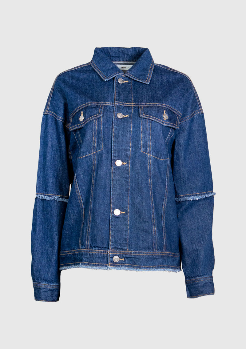 2-Pocket Denim Jacket with Raw Edged Trim in Denim Blue
