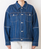 2-Pocket Denim Jacket with Raw Edged Trim in Denim Blue