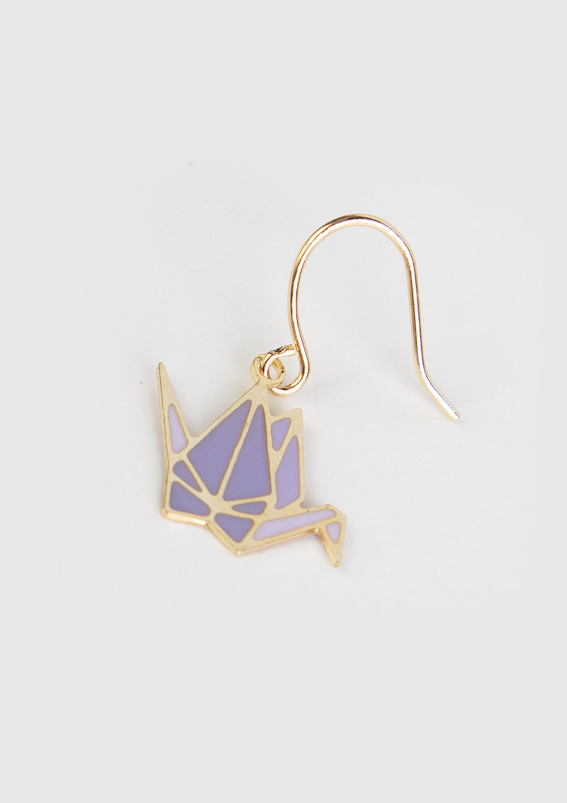 Origami Crane Drop Earrings in Purple