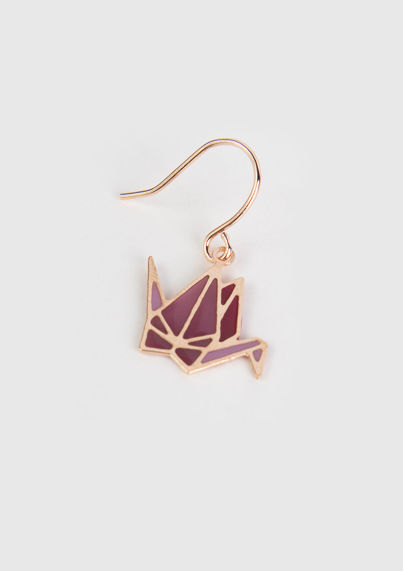 Origami Crane Drop Earrings in Red Multi
