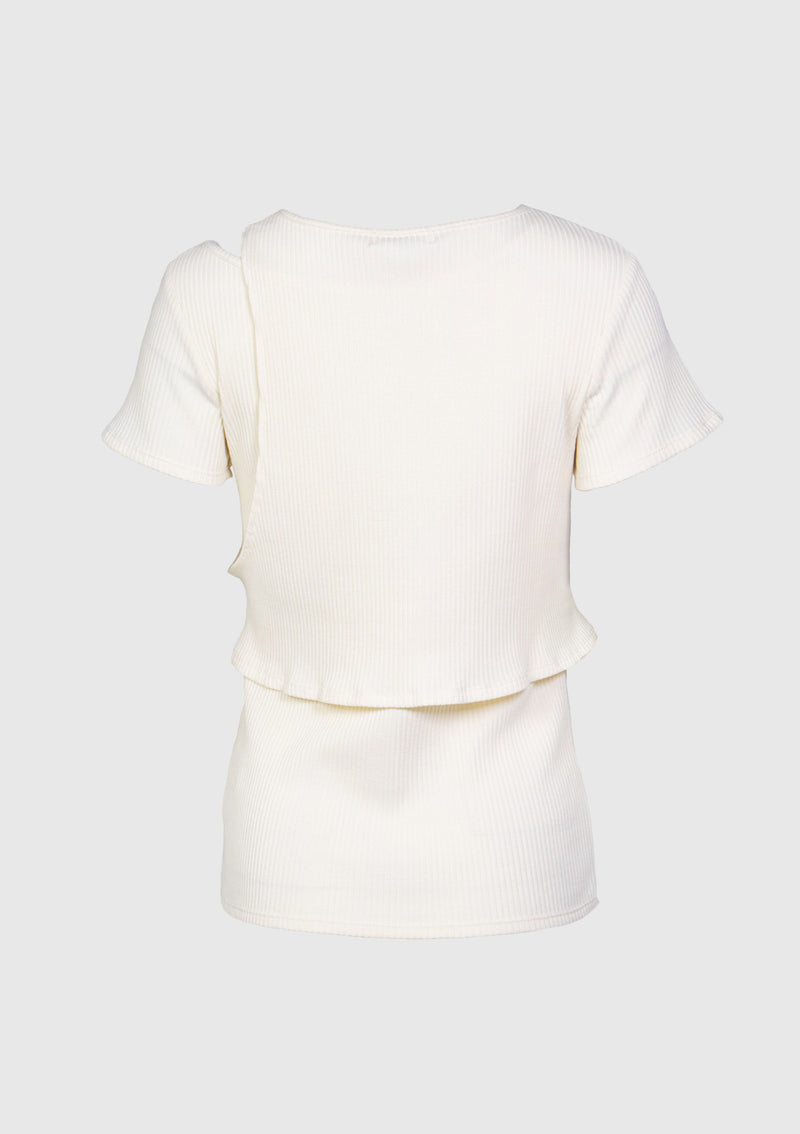 Asymmetrical Layered-Style Ribbed Tee in Ivory