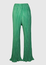 Elastic-Waist Plisse Pants in Green