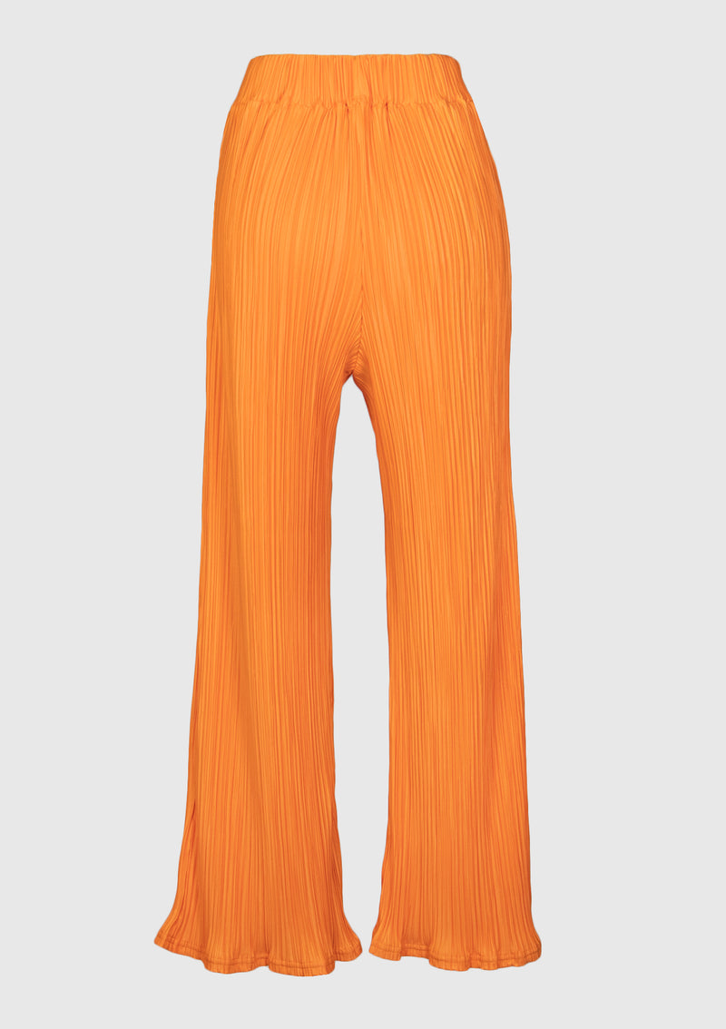 Elastic-Waist Plisse Pants in Orange