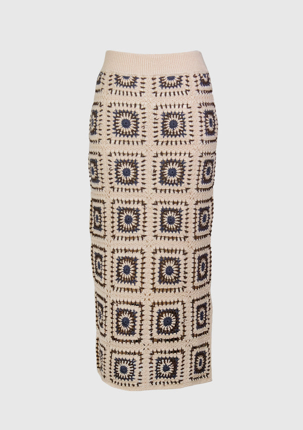 I-Line Crochet Knit Skirt in Ivory