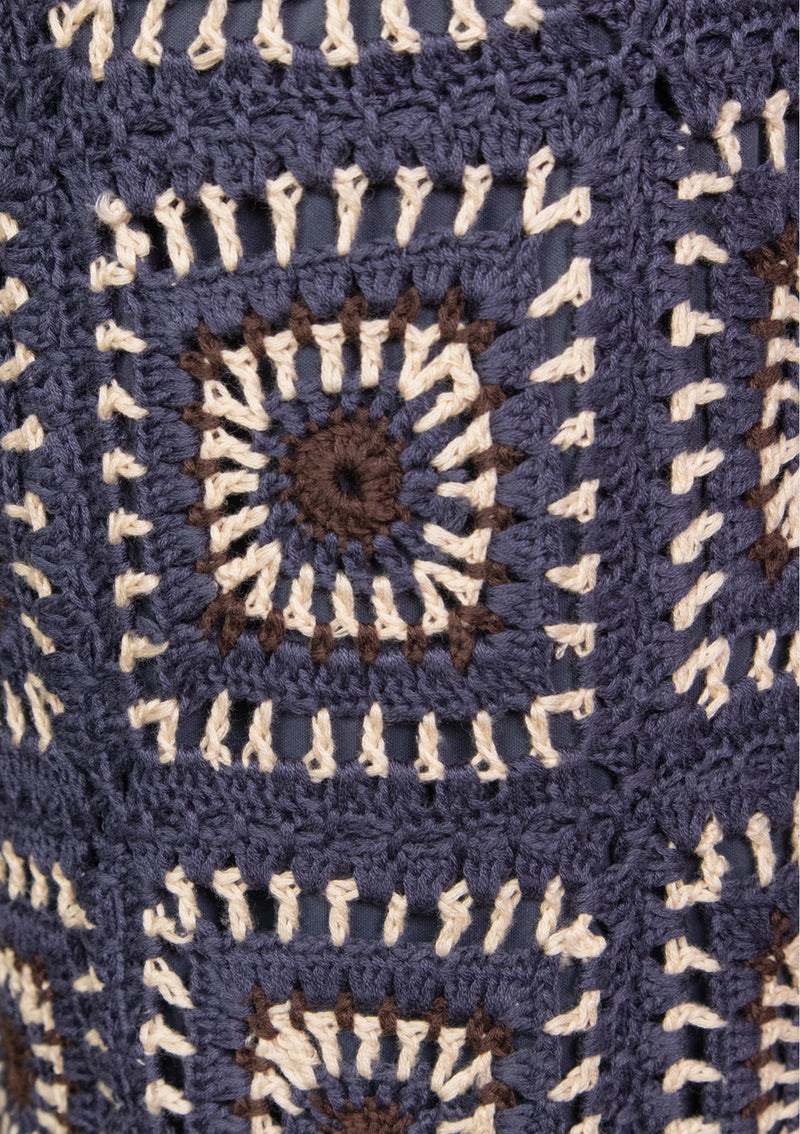 I-Line Crochet Knit Skirt in Navy