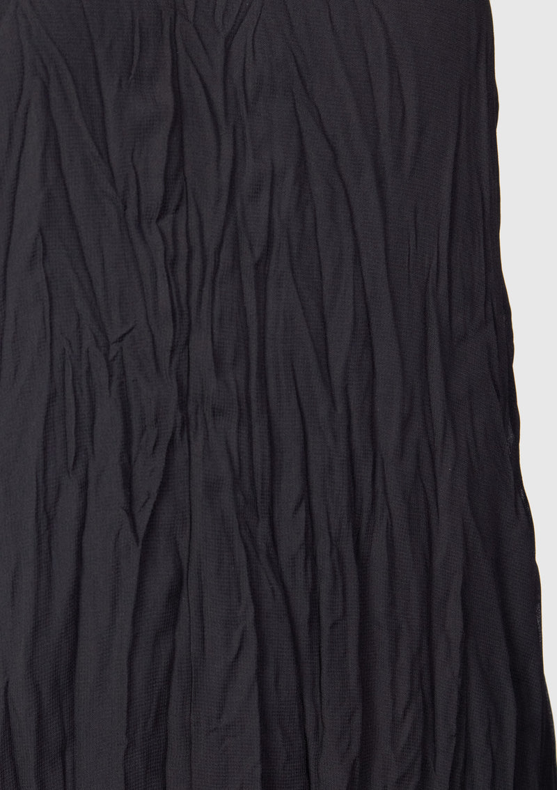 Crush-Pleated Maxi Cami Dress in Black