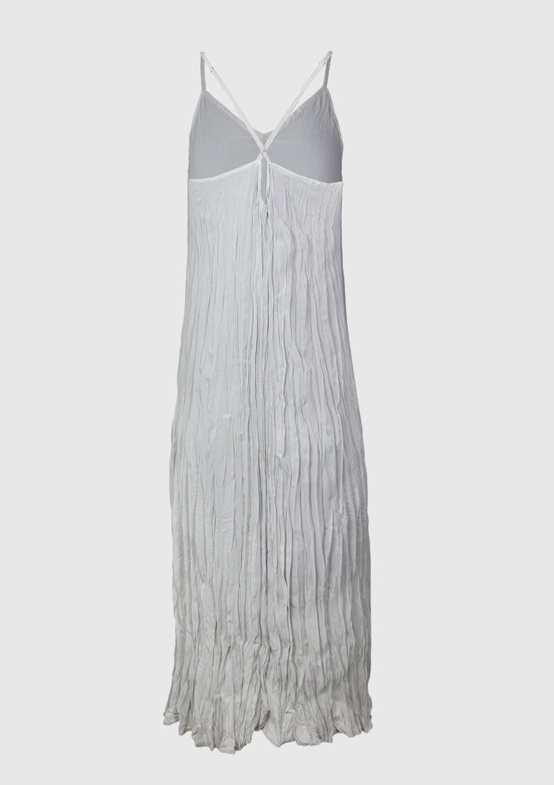 Crush-Pleated Maxi Cami Dress in Light Grey
