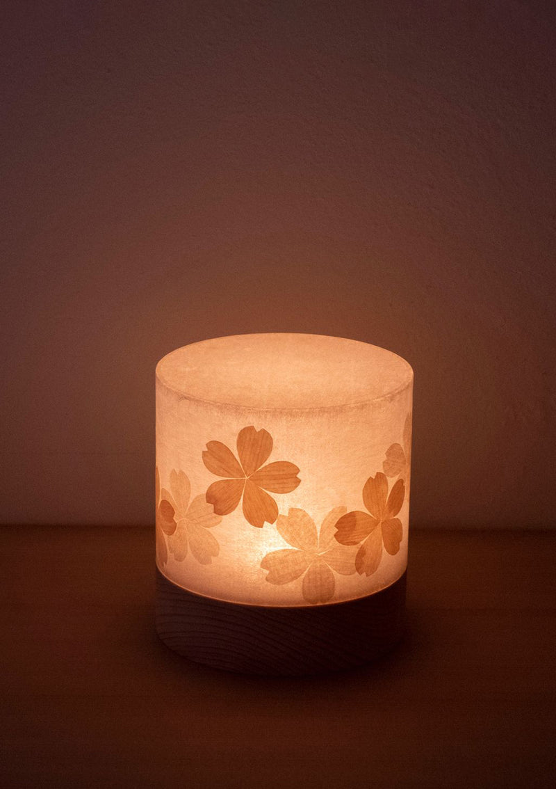 Sakura Motif Cordless Cylindrical Washi Lamp