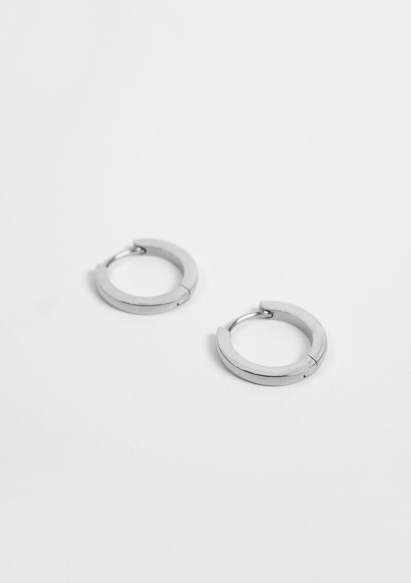 Simple Flat Hinged Hoop Earrings in Silver