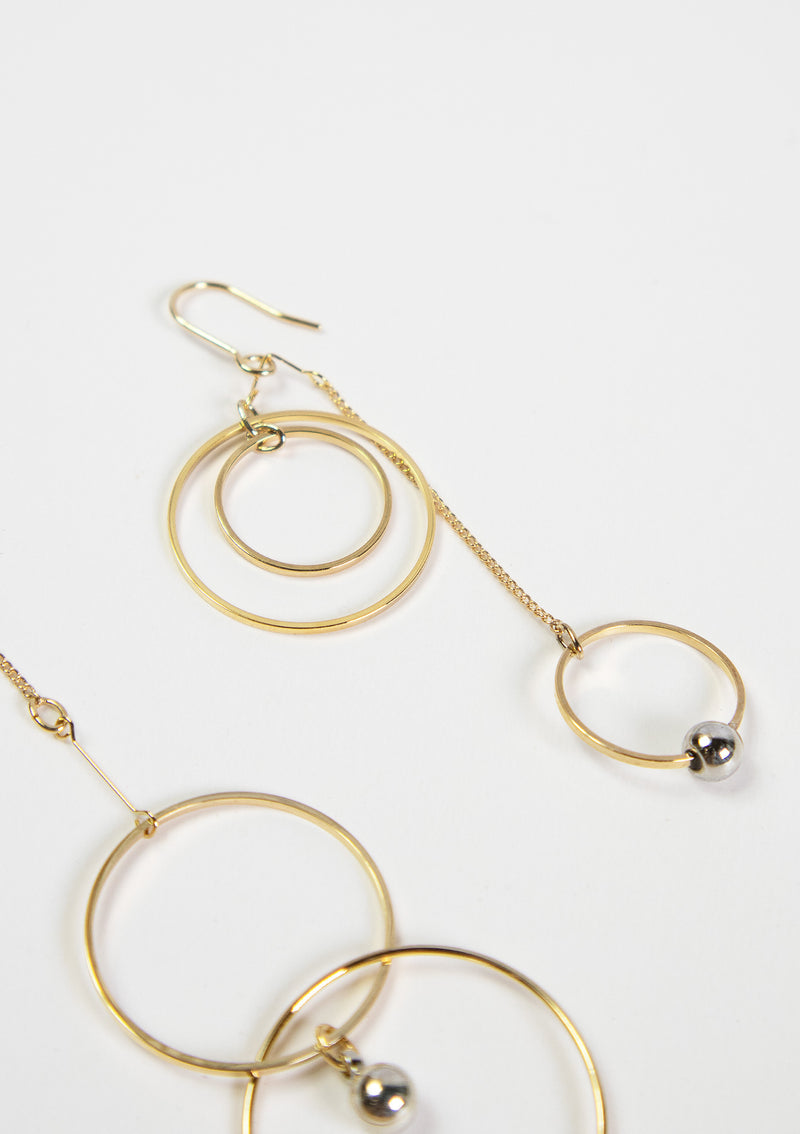 YAJIROBEE Asymmetric Circle & Sphere Mobile Earrings in Gold