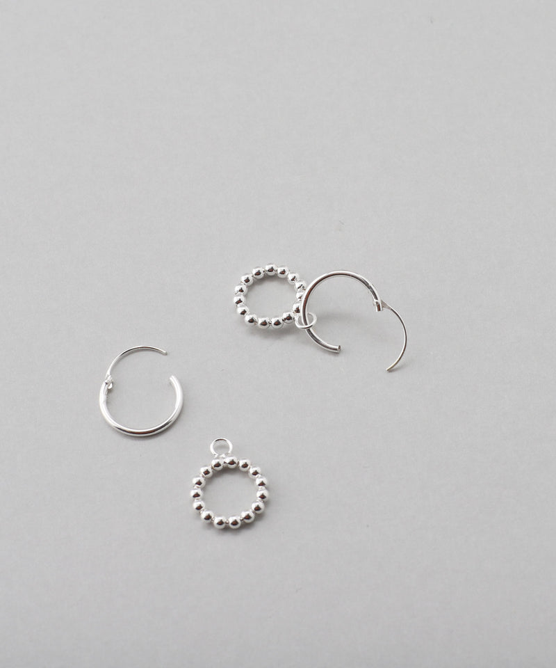 Beaded Circle Charm Hoop Earrings in Silver