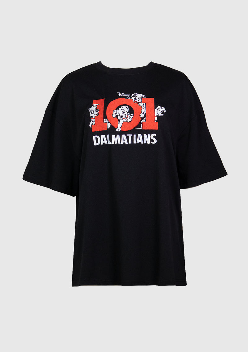 DISNEY 101 DALMATIANS Embroidered Logo Tee in Black
