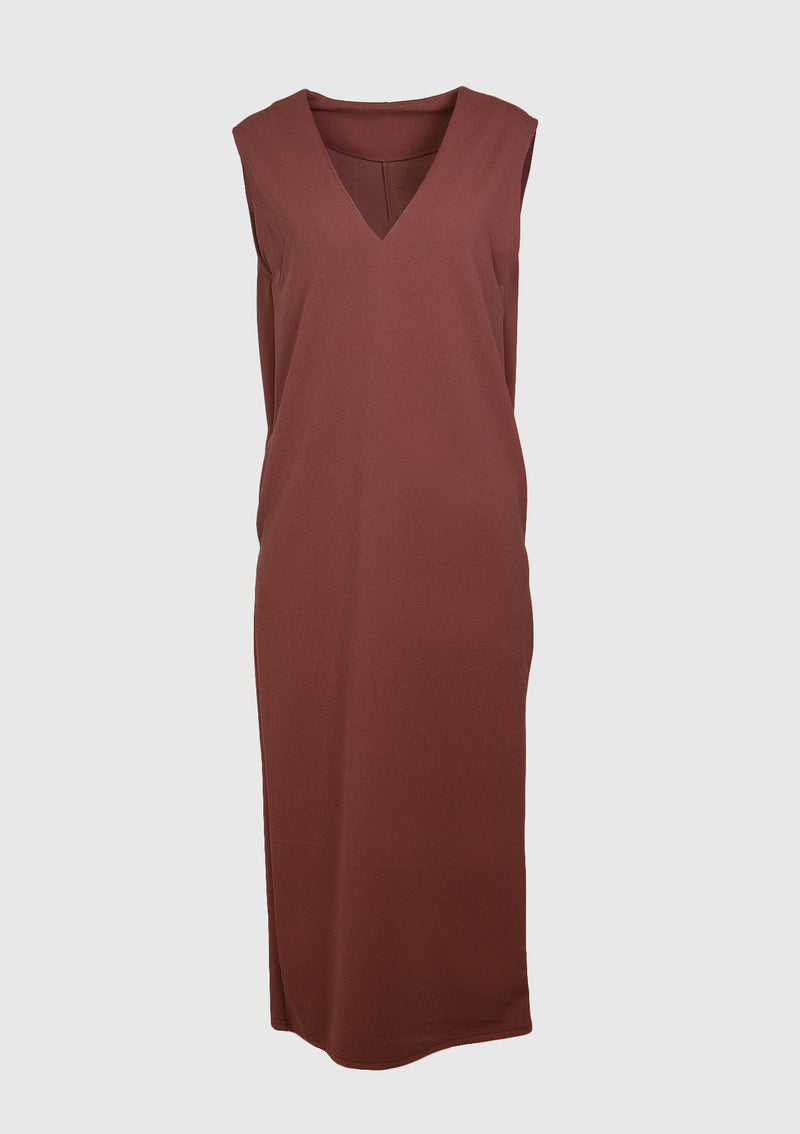Sleeveless Deep V-Neck Maxi Dress with Back Slit in Brown