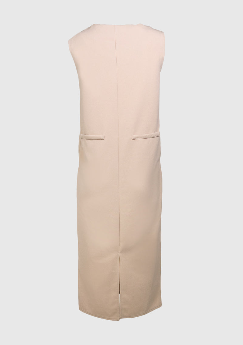 Sleeveless Deep V-Neck Maxi Dress with Back Slit in Beige