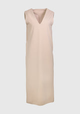 Sleeveless Deep V-Neck Maxi Dress with Back Slit in Beige