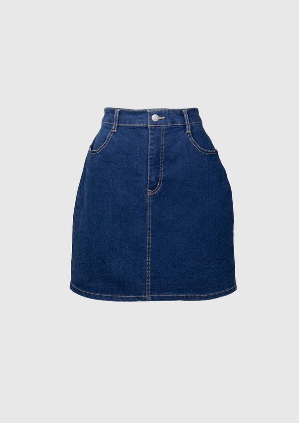 Denim Fitted Mini Skirt in Denim Blue
