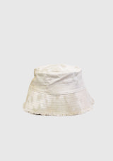 Distressed-Hem Bucket Hat in White Multi