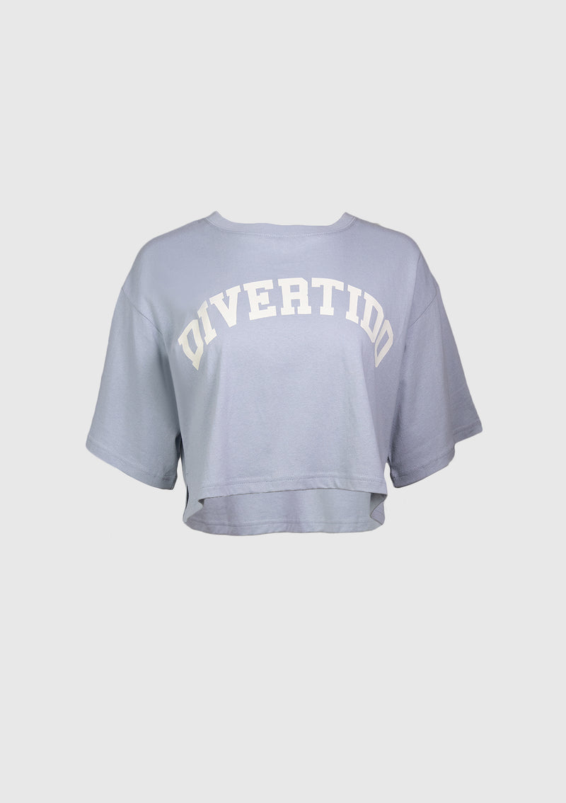 DIVERTIDO Cropped Boxy Logo Tee in Light Blue