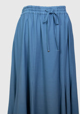Drawstring Waist Flared Skirt in Blue
