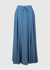 Drawstring Waist Flared Skirt in Blue