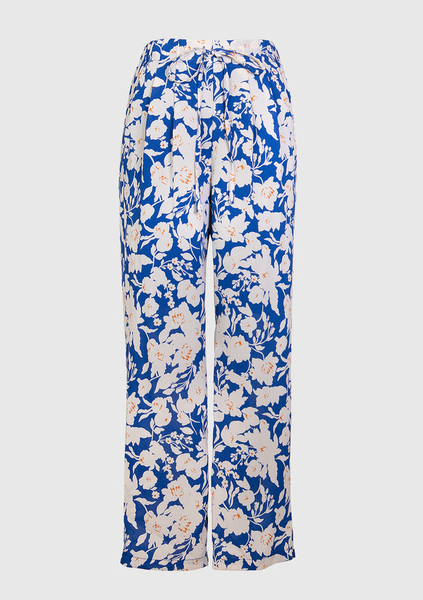 Elastic-Waist Floral Pants in Blue Multi