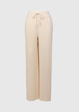 Elastic Tie-Waist Pleated Pts in White
