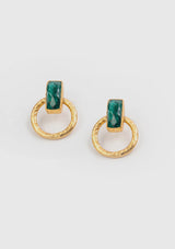 Emerald Stone Round Earrings in Dark Green