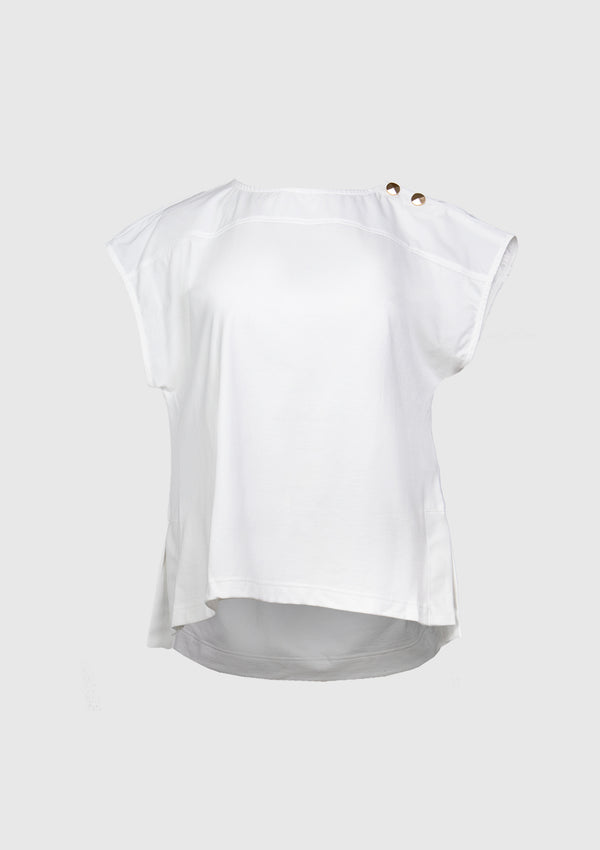 Fabric-Block Cocoon Back Tee in White