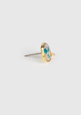 Pearl Diamante x Japanese Flower Fan Earrings in Blue