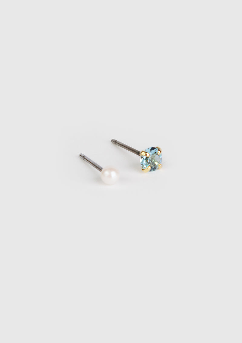 Pearl Diamante x Japanese Flower Fan Earrings in Blue