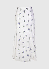 Cotton Floral Embroidery Mermaid Skirt in Off White