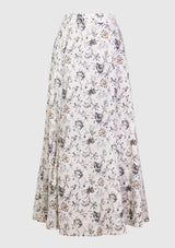 Floral Midi Trumpet Skirt in White Multi