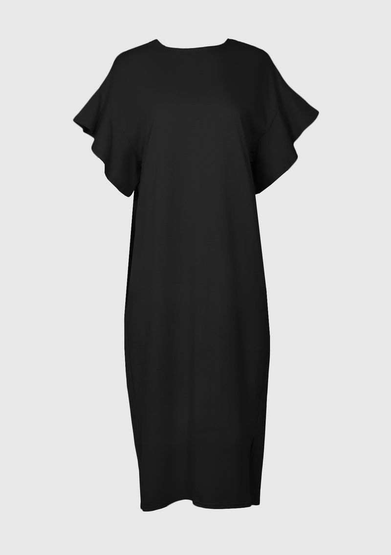 Flutter Sleeve Maxi Tee Dress in Black