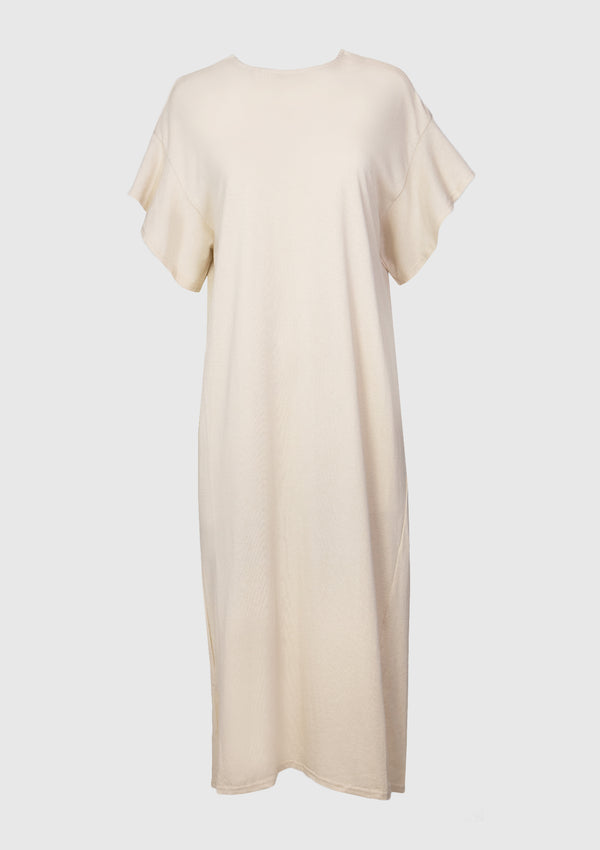 Flutter Sleeve Maxi Tee Dress in Ivory