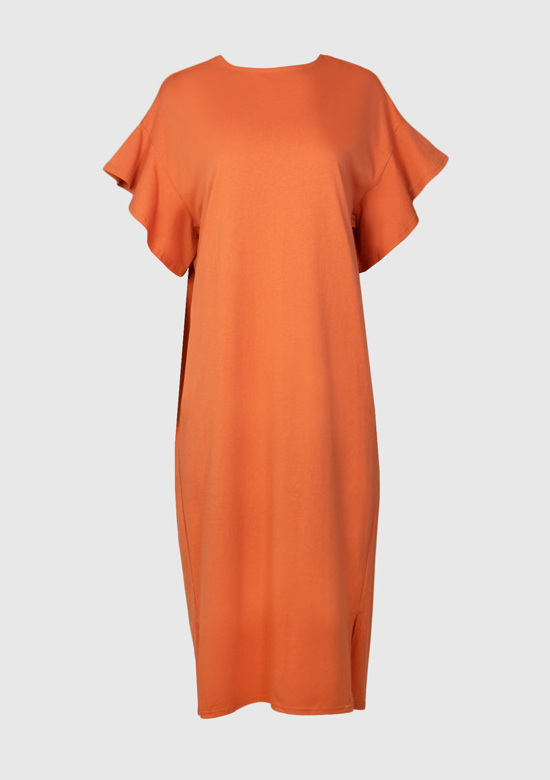 Flutter Sleeve Maxi Tee Dress in Orange