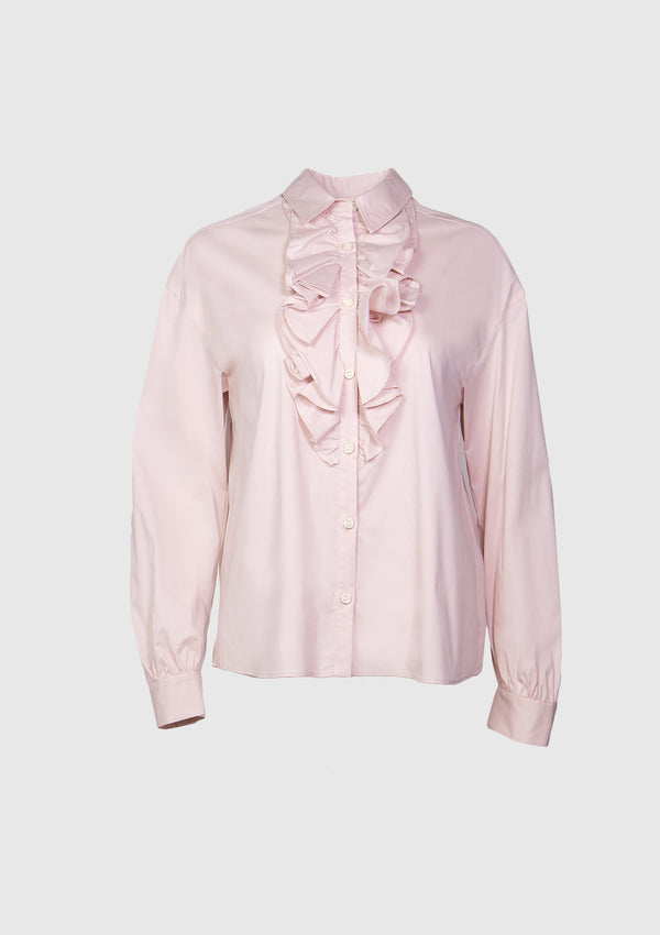 Ruffled Bib Shirt in Light Pink