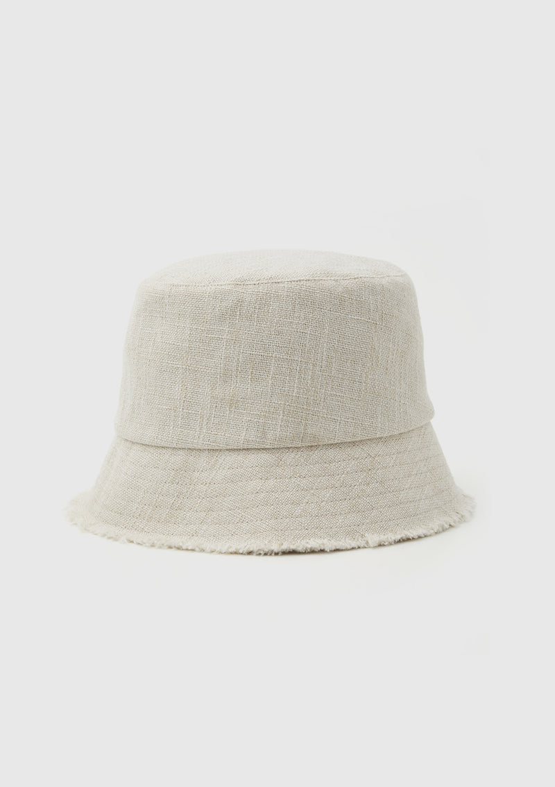 Fringe-Hem Bucket Hat in Ivory