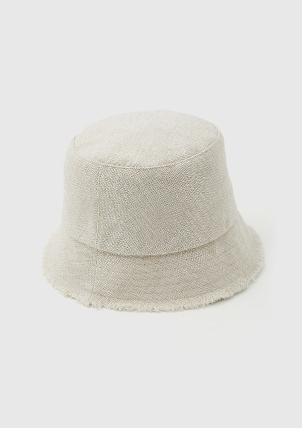 Fringe-Hem Bucket Hat in Ivory