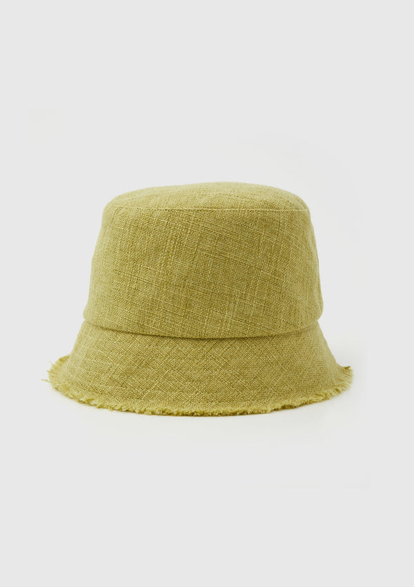 Fringe-Hem Bucket Hat in Mustard Yellow